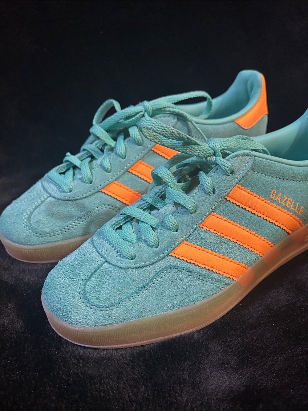 adidas Teal Suede Gazelle Sneakers with Orange Stripes